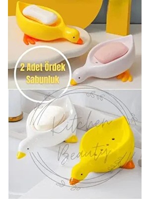 2 Adet Sevimli Ördek Desenli  Su Tutmaz Katı Sabunluk Lavabo Üstü Sabunluk