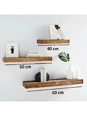 Masif Dekoratif 3'lü Uçan Kitaplık Gizli Duvar Monte Aksesuar Rafı MODEL35