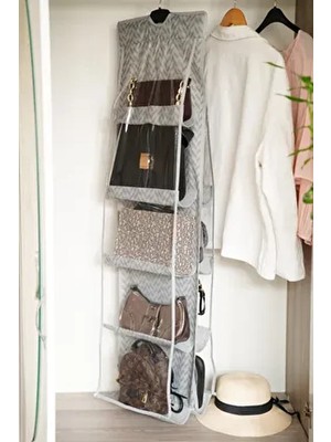 10 Bölmeli Dolap Içi Çanta ve Ayakkabı Organizer - Antrasit Balıksırtı