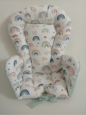 %100 Pamuk Kumaş Çift Taraflı Mama Sandalyesi Minderi (Kemer Geçme Yerleri Mevcuttur)