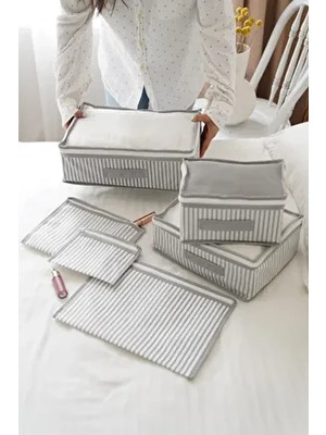 6 Parça Bavul/valiz Içi Seyahat Tipi Hurç Seti - Gri Halat Desen