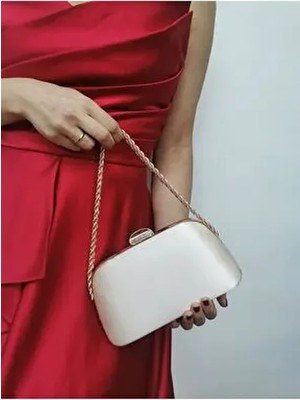 Kadın Saten Ten Nude Abiye Clutch Portföy Zincir Askılı  El Düğün Nişan Gece Omuz  Çantası