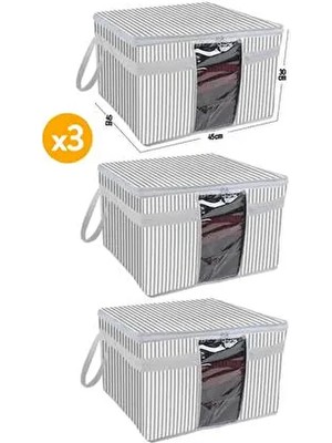 3 Adet - Pencereli Kazak Hurcu 45 x 40 x 30 cm - Gri Halat Desen