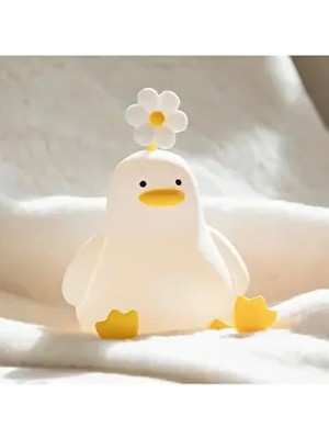 Lambader Ördek Gece Lambası Sarı Renkli Dokunmatik Başucu Işığı Çocuk Odası İçin Plastik Dekoratif