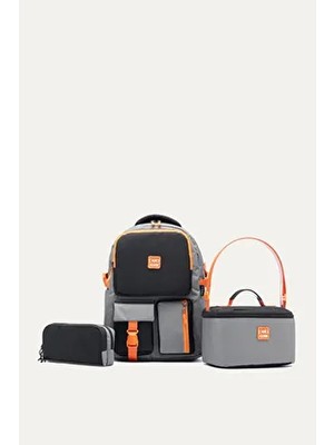 9013 3'lü Set Ortopedik Sırt Çantası Siyah Çok Bölmeli Ilkokul Okul Çantası Cinsiyet: Unisex