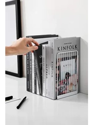 3Art Metal 3Art Beyaz Metal Dekoratif Kitap Tutucu - Metal Raf Düzenleyici Modern Tema