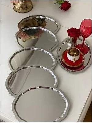 20*25 cm Paslanmaz Çelik Oval Dalgalı Model 6 Adet Servis ve Sunum Tepsisi 20*25 cm