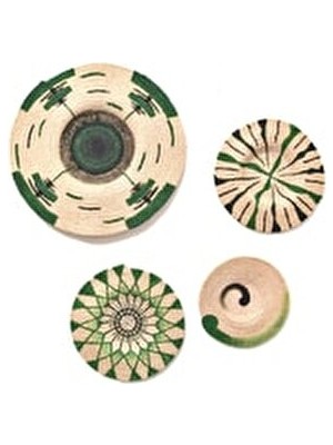 Rustikevdecorart Green Aqua 4'lü Tires Dikişli Hasır Duvar Tabak Seti