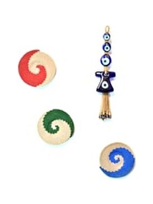 Rustikevdecorart Whirlpool Shine 3'lü Tires Dikişli Hasır Duvar Tabak Seti