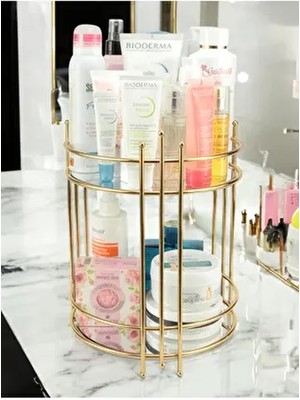 Evstyle 2 Katlı Makyaj Organizeri Gold Kaplama ile Şık ve Düzenli Kullanım Alanı Sağlar