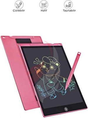 Pembe Writing Tablet LCD 12 Inç Dijital Kalemli Çizim Yazı Tahtası Pembe