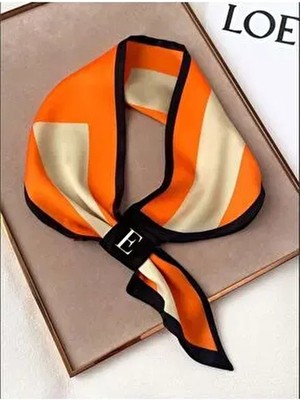 Kravat Eşarp Siyah Turuncu E Desen