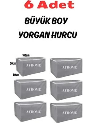 6 Li Büyük Boy Yorgan Yatak Döşek Hucu Çeyizlik Çok Amaçlı Baza Altı Düzenleyici Hurç 100 x 50 50 cm