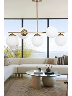 Modena 5 Li Eskitme Avize-Beyaz Camlı Dekoratif Tasarım Yatak Odası Mutfak Salon Avize