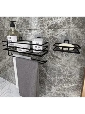 Corelle Kitchen Yapışkanlı Banyo Rafı Metal Kağıt Havlu Tutacağı ve Sabunluk Seti 30 cm x 10 cm Ölçülerle