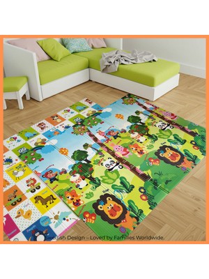 Sweden Baby Happy Jungle Çift Taraflı Katlanabilir Oyun Halısı ve Matı Premium Seri – Taşıma Çantalı