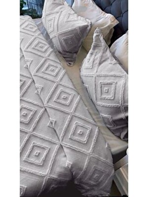 Iskandinav Çift Kişilik Yatak Örtüsü 250X260 ve 2 Adet Yastık Gümüş Gri