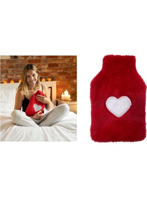 Sıcak Su Torbası Peluş Kalpli,kırmızı Termofor 27X17X2CM 1 Litre