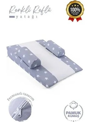 Bebek Reflü Yatağı (Açık Gri -Yıldız) Yıkanabilir Kılıflı, Ortopedik, Ana Kucağı