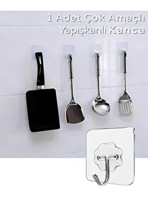 Pratik 1 Adet Güçlü Şeffaf Duvar Askısı Askılığı Yapışkan Kancalı Mutfak Banyo Askı