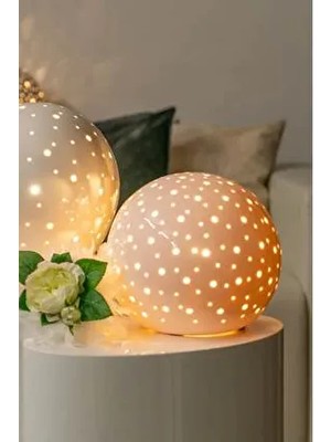 Seramik Ay Işığı Dekoratif Top Mumluk( 1 Adet ) (Çap 16 cm )