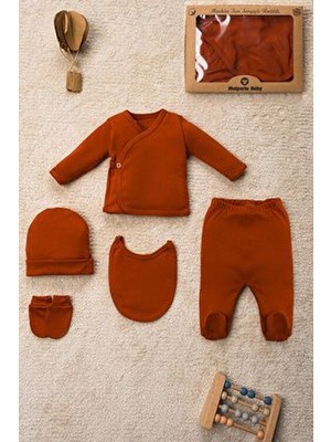 Düz Renk Organik Pamuk Kutulu 5 Parça Hastane Çıkış Seti