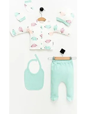 Hastane Çıkışı 100% Pamuk Fil Baskılı Yenidoğan 5li Set Bebek Kıyafeti