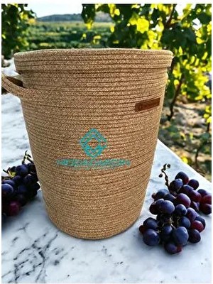Moda Cardin Kahverengi Jüt Hasır Sepet 40X35 cm Banyo, Havlu, Kirli, Oyuncak Düzenleyici