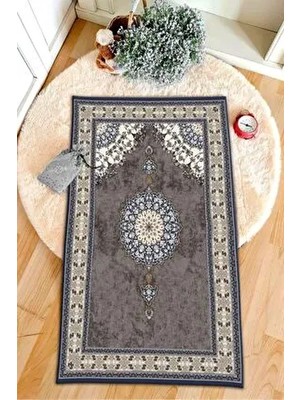 Aymira Home Dekoratif Dijital Baskılı Siyah Kaymaz Taban Seccade Namazlık 75X120