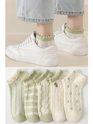 5 Çift Kabartmalı Yeşil Kadın Çorap