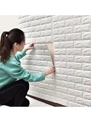Kendinden Yapışkanlı Beyaz Esnek Köpük Taş Desen Duvar Kağıdı Paneli 50 x 30CM (1 Adet 0,15M²)