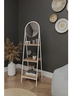 Mobitopya Dekoratif 3 Raflı Ayaklı Ayna Atlantik Çam B.d  Suntalam Malzemeden Geometrik Tasarım
