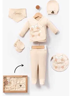 Hastane Çıkışı 100% Organik Pamuk Princess Nakışlı Yenidoğan 5li Set Bebek Kıyafeti