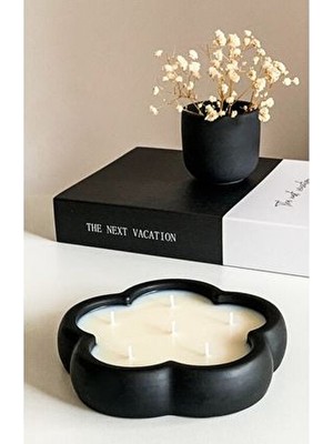 Lalezen Home Siyah Çiçek Tabak Mum - Soyawax Mum Çiçeksi Koku Özellikli Şık Tasarım