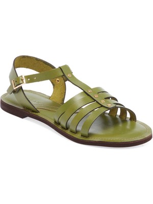 Tergan Haki Hakiki Deri Kadın Sandalet - K24Y1SN67276-H48