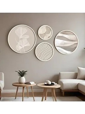 Huhuli HUHU295 Ahşap Çerçeveli 4'lü Yuvarlak Tablo Seti Modern Tema 45 x 45 cm Çok Renkli Malzeme