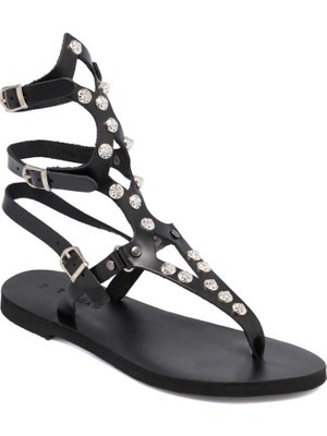 Tergan Siyah Deri - Tekstil Kadın Sandalet - K24Y1SN67418-A23