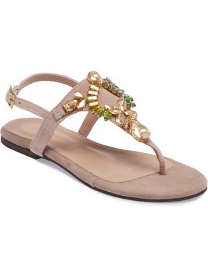 Tergan Bej Hakiki Süet Deri Kadın Sandalet - K24Y1SN67407-T5N