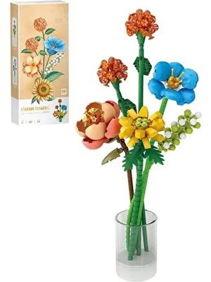633 Parça Yapboz Renkli Çiçek Buketi Yetişkinler Için Yaratıcı Dekoratif Yapım Seti Turuncu Arajman