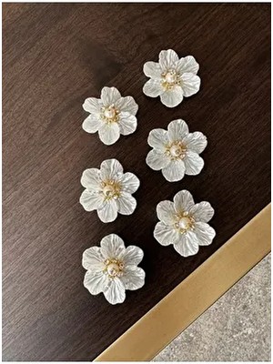 6 Adet Sedef Yapraklı Taşlı Gold Broş