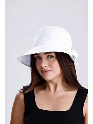 nord arc Uv +50 Güneş Korumalı Kadın Fiyonk Detaylı Beyaz Bucket Vizör Şapka (Beden Ayarlı)