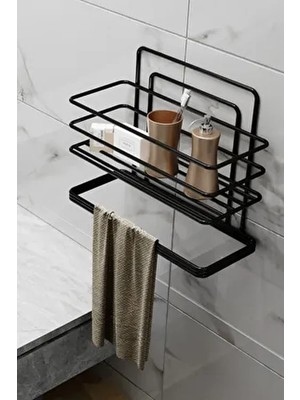 Yapışkanlı Banyo Rafı Havlu Asıcı Raf Duş Şampuanlık Rafı Duvar Düzenleyici Organizer Havluluk