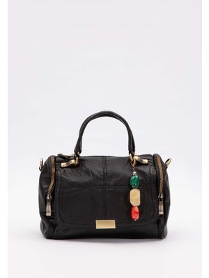 Siyah Taş Aksesuar Detaylı Omuz Çantası