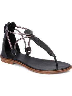 Tergan  Siyah Hakiki Deri Kadın Sandalet - K24Y1SN67415-A23