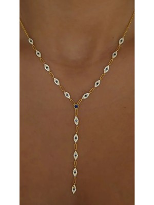 Gümüş Y Taşlı Lacivert Taşlı Kolye