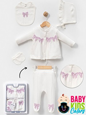 Kutulu - Kız Yenidoğan Kıyafetleri 5'li Hastane Çıkış Setleri Incili %100 Pamuk