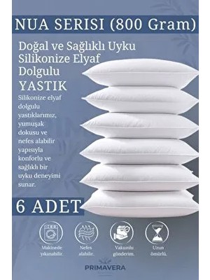 Primavera Nua Serisi 6'lı Elyaf Yastık (800 Gr) – Makinede Yıkanabilir, Vakumlu Paket