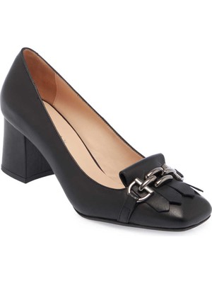 Tergan  Siyah Hakiki Deri Kadın Topuklu Ayakkabı - K24I1AY67180-A23