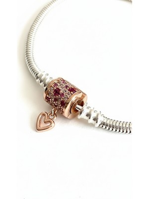 missamori Rose Klipsli Gümüş Bileklik Charm Taşıyıcı