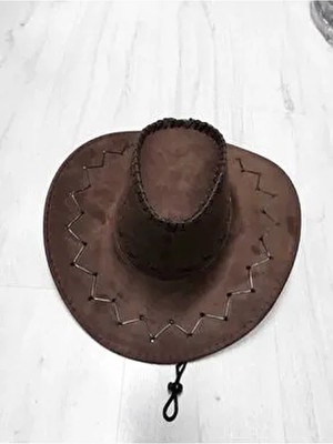 Emirteks Süet Kovboy Şapka Hasır Malzemeden Kahverengi Desenli Erkek Şapka